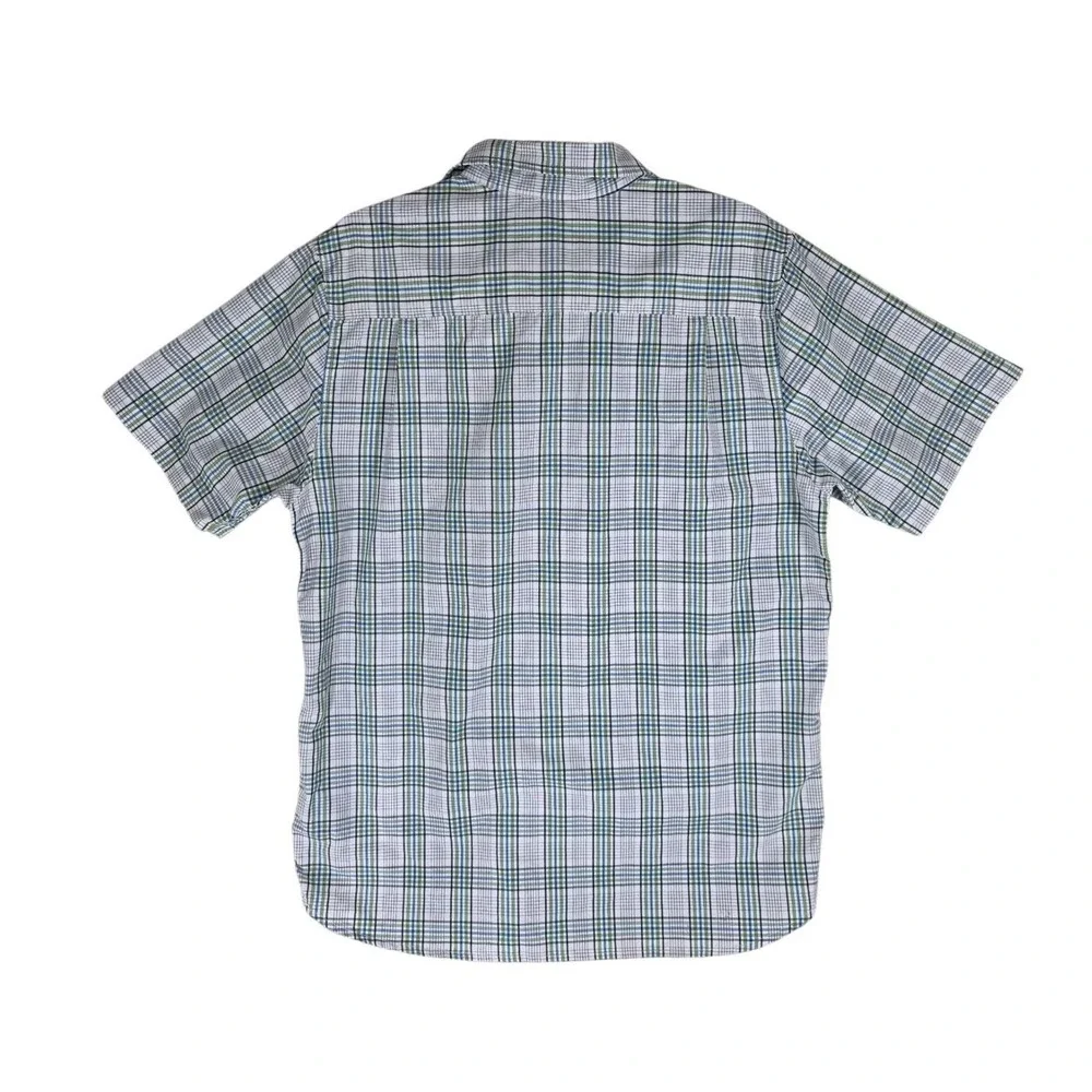 North Face Shirt Mens L Plaid Short Sleeve Button Up Green Blue Outdoor